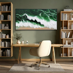 Abstract Green Wave Canvas Art – Modern Minimalist Wall Decor 24″x48