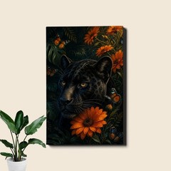 black_panther_orange_flowers_butterflies