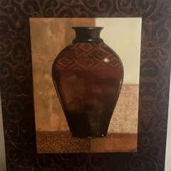 Framed Decorative Vase Still Life Art Print, Vertical, Brown Black Beige