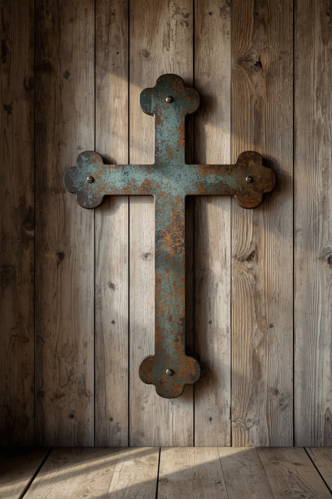 Christian Cross Rustic Metal Wood Wall 4×6 Photo Print Religious Wall Art Decor