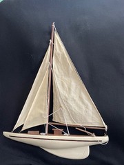 2 Wood + Canvas Sailboat Wall Art 16X20″ Red White stripes + White «Really Nice»
