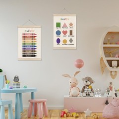 Colors Shapes Posters Hanger Frame, Educational Posters for , Set of 2 Montes…
