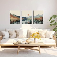 Framed Mountain Canvas Wall Art Set of 3, Boho Watercolor Poster Prints Paint…