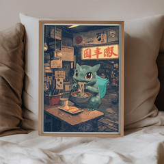 Bulbasaur Ramen Version Print – Legendary Pokémon Anime Wall Decor
