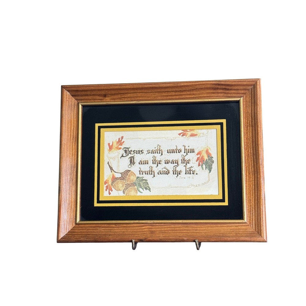 Vintage 1963 Framed John 14:6 Scripture Calligraphy Art Wood Frame Autumn Decor