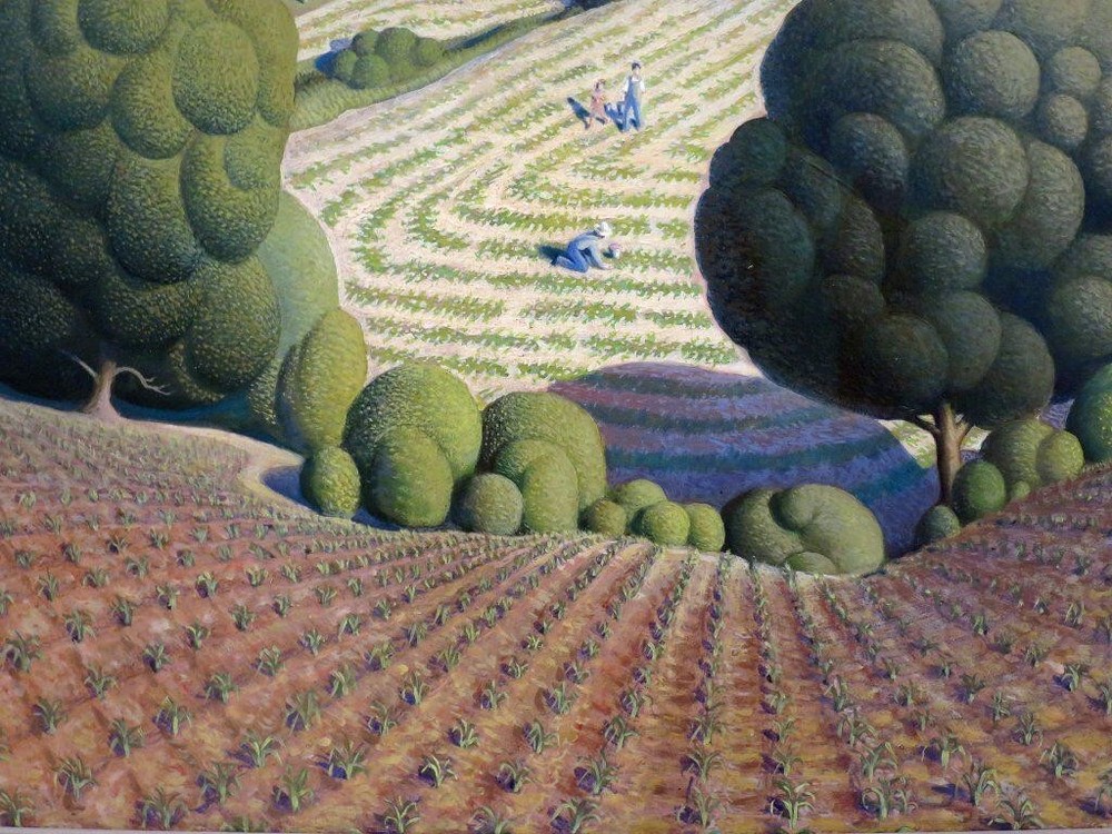Young Corn II by Grant Wood – 1949 Americana Landscape Print Rural Farm Fields