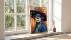 Sugar Skull Lady Poster, Day of the Dead Floral Wall Art Print, Boho Decor