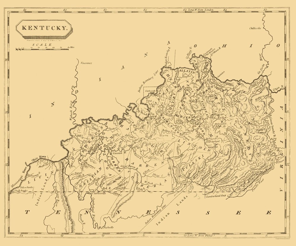 Historic State Map – Kentucky – Conrad 1804 – Vintage Wall Art