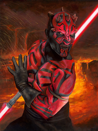Darth Maul Double Red Lightsaber Volcanic Star Wars Fine Art Giclée on Canvas