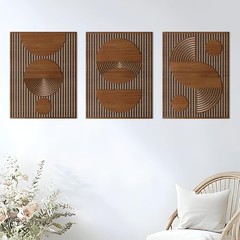 3 Pcs Abstract Wood Wall Art, Mid Century Modern Geometric Wood Wall Decor …..
