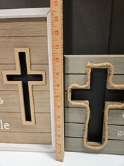 Pair Of Wooden Pictures Faith Wall Art 11″×14″ & 11″×11″ W/ Cutout Crosses EUC