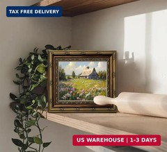 Vintage Gold Framed Landscape Rustic Wall Art Farmhouse Cottage Rural View Pictu