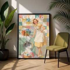 Retro Housewife Laundry Room Print 1950s Style Wall Art, Home Decor