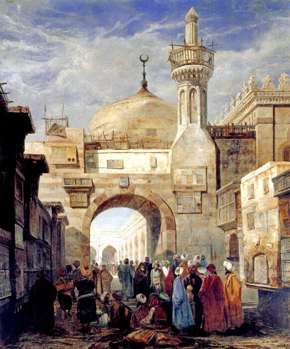 MOSQUE OF AL AZHAR IN CAIRO EGYPT WORSHIP PAINTING BY ADRIEN DAUZATS REPRO