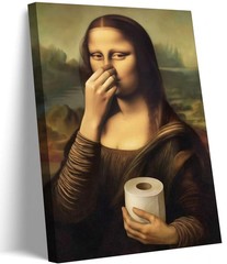 Funny Mona Lisa Bathroom Canvas Wall Art Humor Amusing Toilet Art Pinching Nose