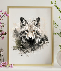 Wolf Wall Art Print, Monochromatic Wildlife Art Print, Wall Decor Home Decor