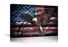 Retro American Flag Bald Eagle US Military Wall Art Canvas Prints Thin Blue R…