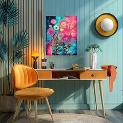 11×14 Boho Bright Flowers Canvas Print Wall Art