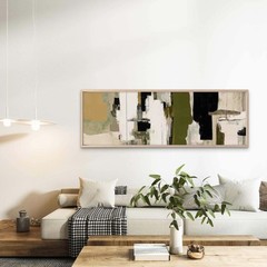 Panoramic Abstract Beige Black Green Geometric Canvas Print Wall Art Home Decor