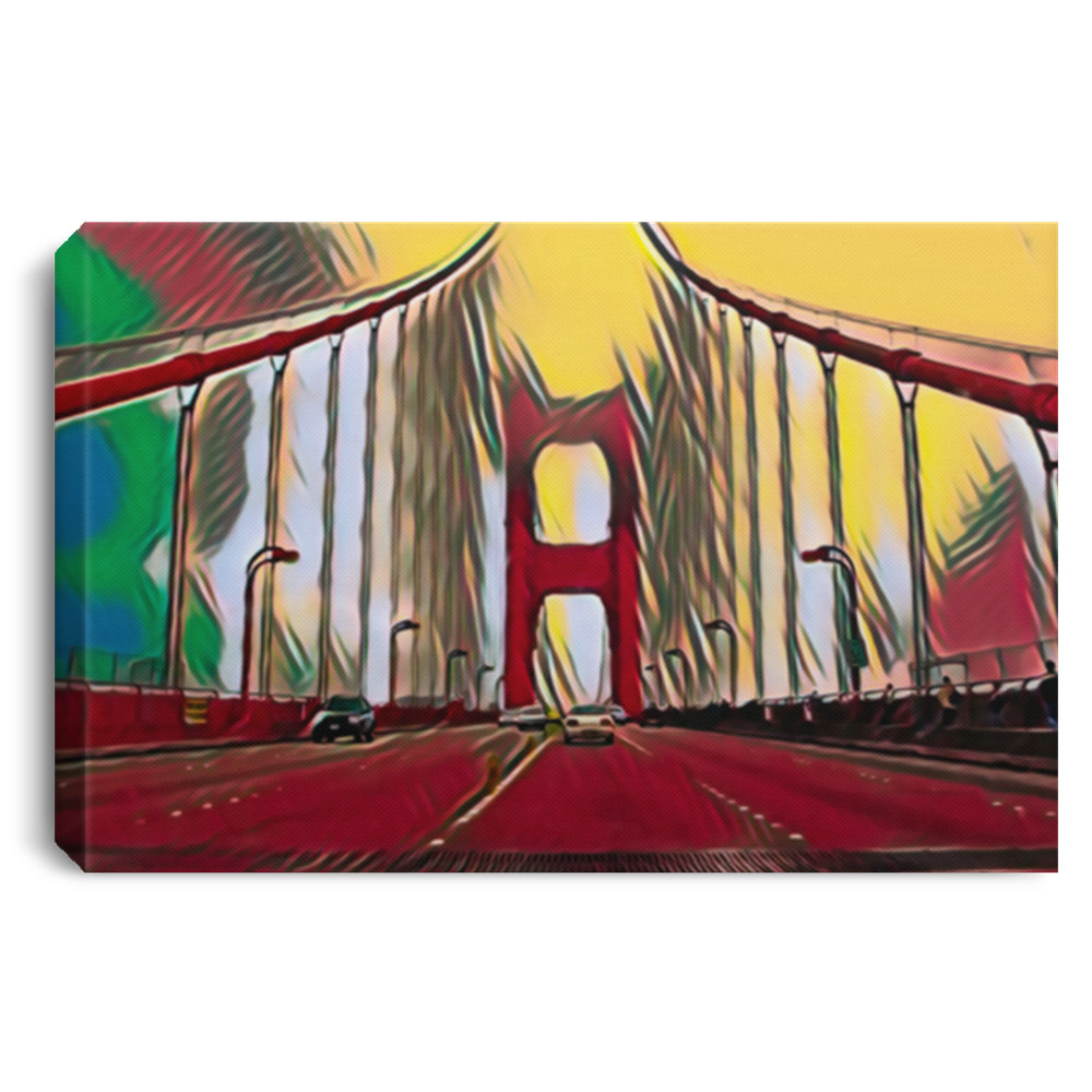 Canvas Print «Digital Art Golden Gate Bridge» (Red Theme)