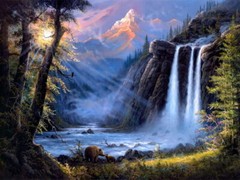 V0925 Amazing Painting Art Waterfall Forest Mountain Decor WALL POSTER PRINT CA