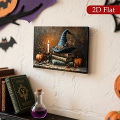 Framed Canvas Vintage Witch Hat Pumpkin Old Book Candle Fall Dark Academia Art