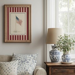 Vintage American Flag Print, Rustic Patriotic Americana Wall Decor