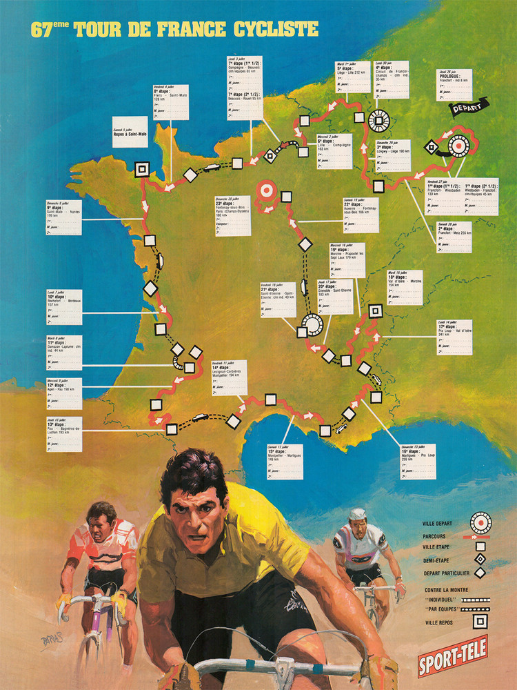 1980 TOUR DE FRANCE MAP POSTER