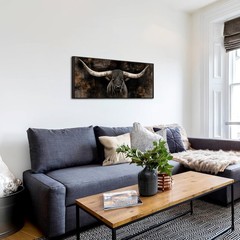 Large Longhorn Cow Canvas Wall Art with Floater Frame Black White Bull Head W…