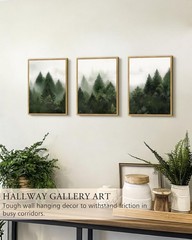 Fog Pine Tree Framed Wall Art Nature Nordic Green Forests Artwork Morden Pain…