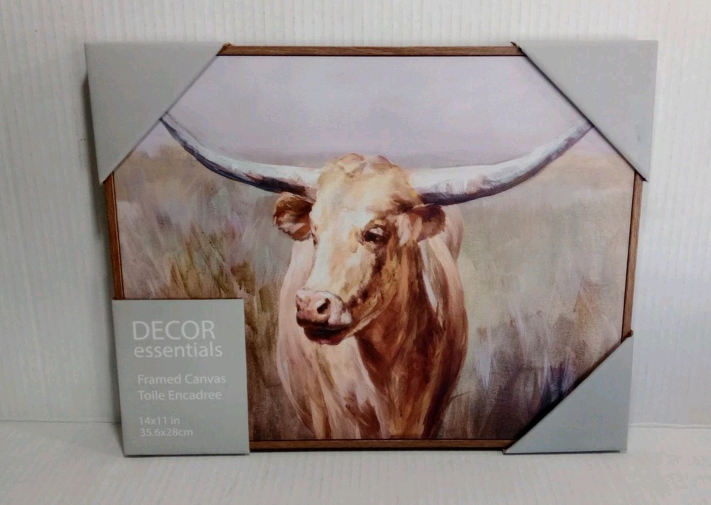 Big Sky Longhorn Framed Canvas Wall Art Print, Danhui Nai, 11″ x 14″ Home Decor