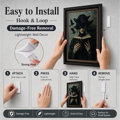 Dark Brown Framed Canvas Wall Art Gothic Victorian Woman Reading Book Damage-…