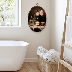 Vintage Floral Bathroom Wall Art Decor, Rustic Farmhouse Oval Framed Canvas A…
