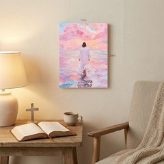 Framed Jesus Wall Art – Pink Jesus Walking on Water Canvas Decor, 12×16 Inch, Ch