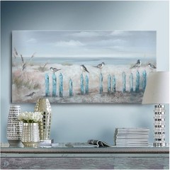 Framed 32» Seabird Oil Painting – Ocean Beach Wall Decor for Living Spaces