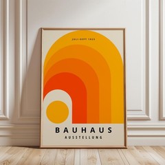 Geometric Sun Wall Art Print Bauhaus Exhibition Poster Orange Yellow Retro Decor