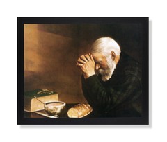 Daily Bread Man Prays Table Grace Religious Wall Picture Black Frame Art Print