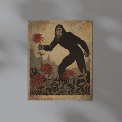 BIGFOOT BOTANICAL Poster Print, SASQUATCH Flower Wall Art, Cryptid Floral Decor