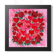 Watercolor Heart and Roses Framed Poster | Vertical Wall Art