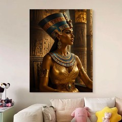 Egyptian Queen Nefertiti Canvas Wall Art Gold Ancient Egypt Decor Living Room Up