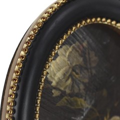 Black Round Wall Art, White Rose Floral Print with Gold Beaded Frame, 6″x8″