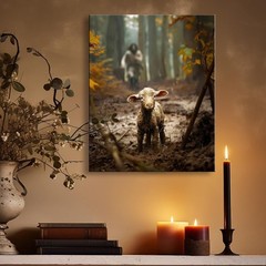 Jesus Running After Lost Lamb Christian Canvas Wall Art Prayer Room Decor