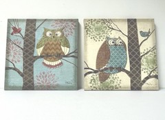 P. Brent Fantasy Owls Canvas Prints Pair 2 Wall Art 12”x12”x1” Birds Whimsical