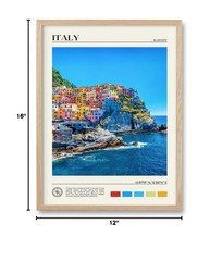 Natural Oak Wood Framed Cinque Terre Wall Art Print 12x16in Italian Seascape Dec