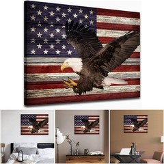 Rustic American Flag Canvas Wall Art Bald Eagle Red White Blue Patriotic