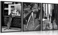 3Pcs Funky Girl Leopard Canvas Wall Art 16L»x12W»-Unframed, Black Cheetah