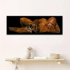 Bigfoot with Raccoon – Unframed Canvas Print – 60″ x 20″ – Sasquatch at his Best