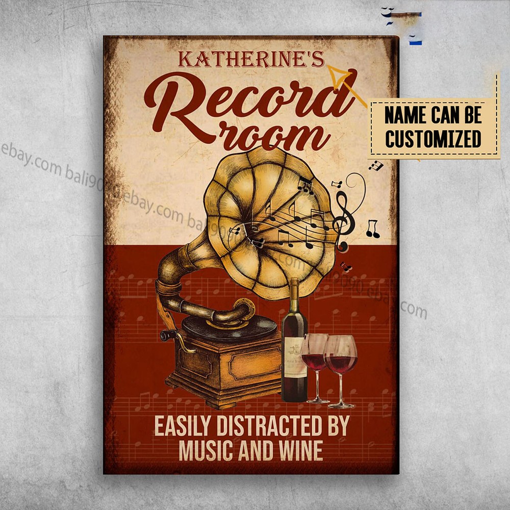 Record Player, Vinyl, Record Room, Easily Distracted By Music And Wine Custom…