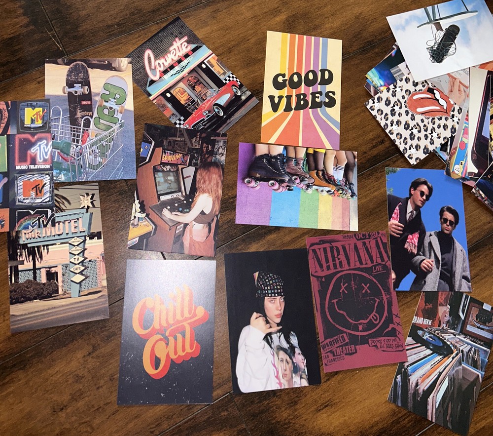 50pc Wall Collage Kit 80’ & 90’s Retro, Roller skate, Skateboard, Friends, Chill
