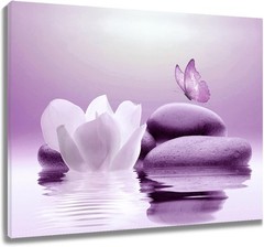 Luxurious Waterproof Zen Canvas Art – Butterfly and Water Lily Decor 16×12